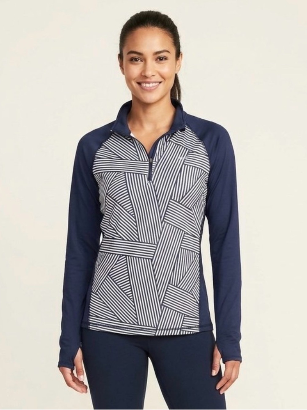 Old Navy Navy and White Striped Quarter-Zip Pullover, XL